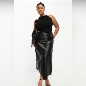 Never Fully Dressed wrap midi skirt in black